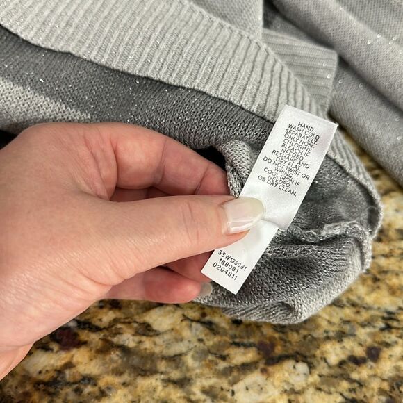 J. Jill Gray Zinc Smoke Metallic Colorblock Bell Sleeve Knit Sweater Size L - Picture 7 of 10